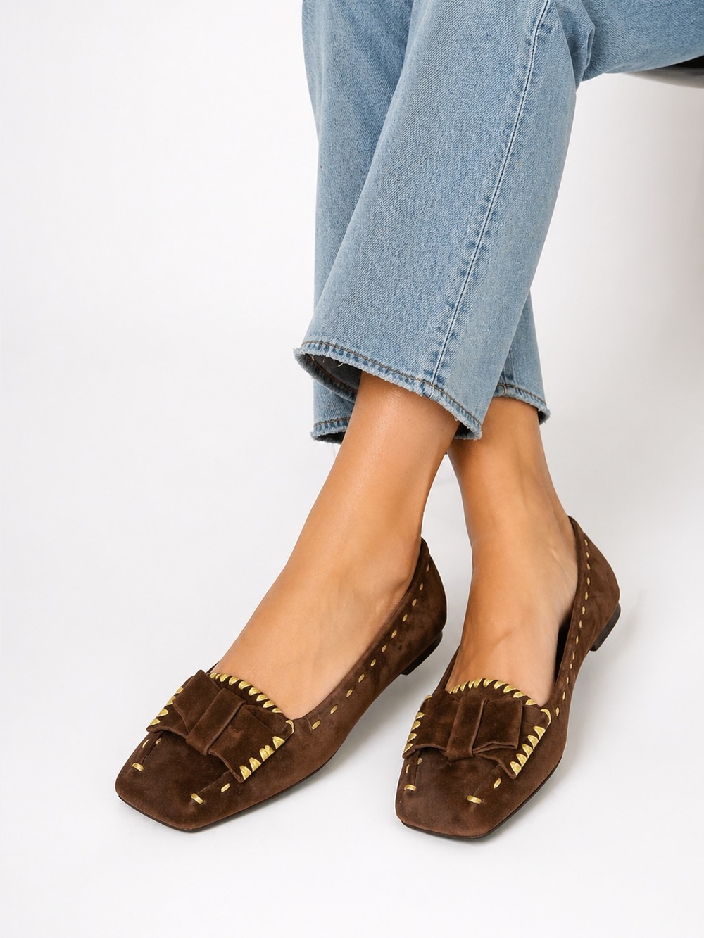 BCBGeneration Brown Flats with Bow Accent